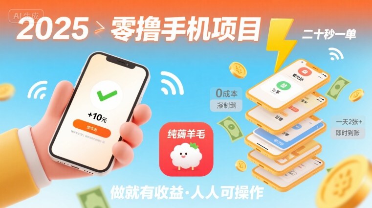 2025年零撸手机项目，二十秒一单，纯薅羊毛 一天2张+做就有-路子网