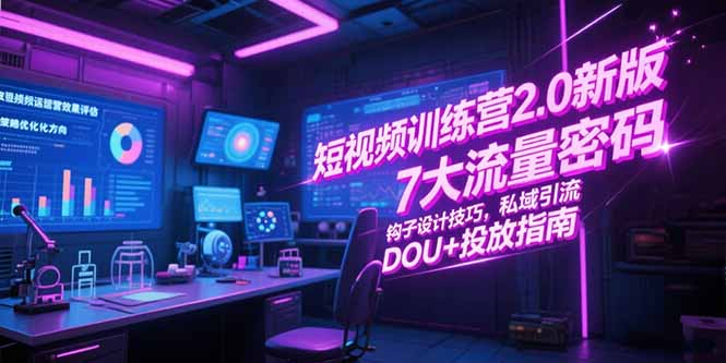 短视频训练营2.0新版，7大流量密码/钩子设计技巧/私域引流/DOU+投放指南-路子网