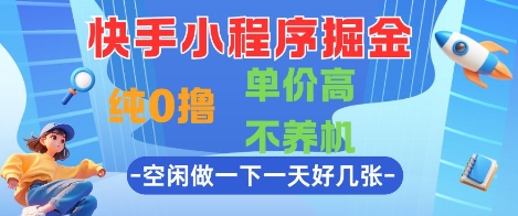 快手小程序掘金，纯0撸，单价高不养机 利用空闲时间做一做，一天好几张【揭秘】-路子网