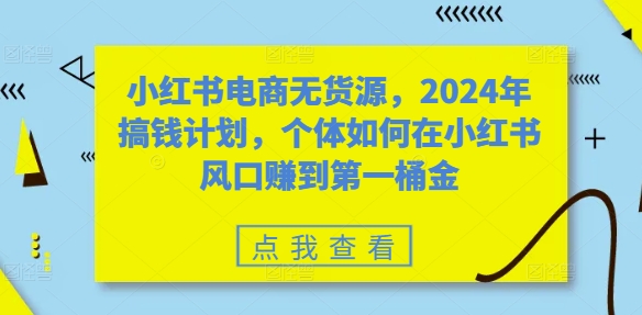 小红书电商无货源，2024年搞钱计划，个体如何在小红书风口赚到第一桶金-路子网