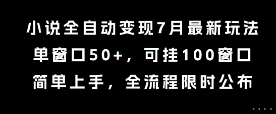 小说全自动变现7月玩法，单窗口50+，可挂100窗口，简单上手，全流程限时公布【揭秘】-路子网