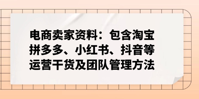电商卖家资料：包含淘宝、拼多多、小红书、抖音等运营干货及团队管理方法-路子网