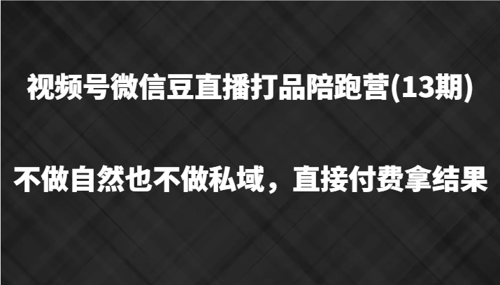 视频号微信豆直播打品陪跑(13期)，不做不自然流不做私域，直接付费拿结果-路子网