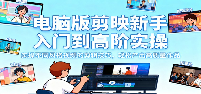 电脑版剪映新手入门到高阶实操，实操不同风格视频的剪辑技巧，轻松产出高质量作品-路子网