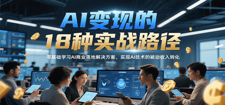 AI变现的18种实战路径，零基础学习AI商业落地解决方案，实现AI技术的被动收入转化-路子网