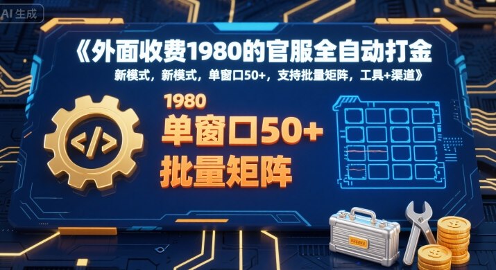 外面收费1980的官服全自动打金，新模式，单窗口50+，支持批量矩阵，工具+渠道【揭秘】-路子网