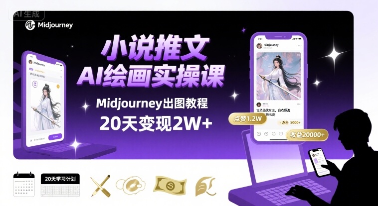 小说推文干货分享之AI绘画MJ出图实操课，用Midjourney做小说推文，20天挣2w-路子网