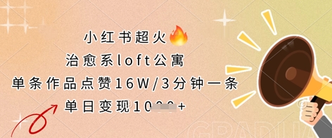 小红书超火的治愈系loft公寓，单条作品点赞16W，3分钟一条，单日变现数张-路子网