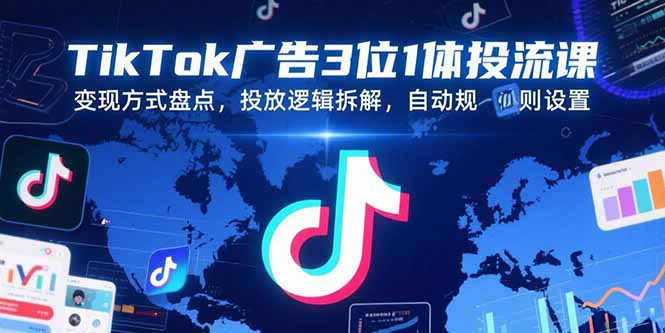 TikTok广告3位1体投流课，变现方式盘点，投放逻辑拆解，自动规则设置-路子网