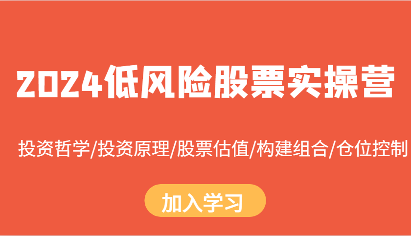 2024低风险股票实操营：投资哲学/投资原理/股票估值/构建组合/仓位控制-路子网