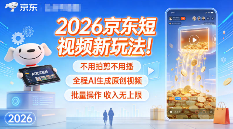 2026京东短视频新玩法！不用拍剪不用播，全程AI生成原创视频，批量操作收入无上限-路子网