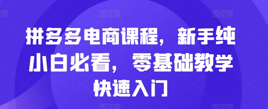 拼多多电商课程，新手纯小白必看，零基础教学快速入门-路子网