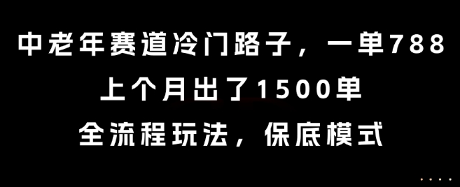 中老年赛道冷门路子，一单788，上个月出了1500单，全流程玩法，保底模式【揭秘】-路子网