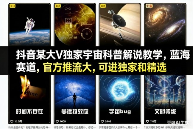 抖音某大V独家宇宙科普解说教学，蓝海赛道，官方推流大，可进独家和精选-路子网
