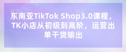 东南亚TikTok Shop3.0课程，TK小店​从初级到高阶，运营出单干货输出-路子网
