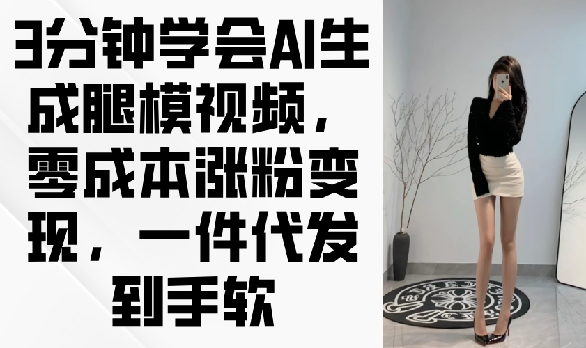 3分钟学会AI生成腿模视频，零成本涨粉变现，一件代发到手软-路子网