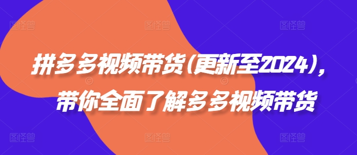 拼多多视频带货(更新至2024)，带你全面了解多多视频带货-路子网