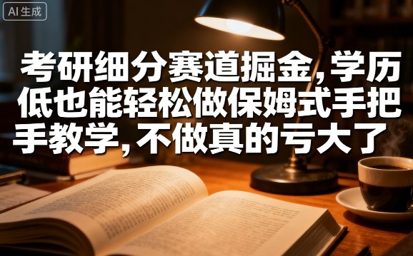 考研细分赛道掘金，日入1k+，学历低也能轻松做保姆式手把手教学，不做真的亏大了【揭秘】-路子网