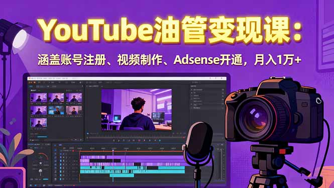 2025YouTube油管变现课：涵盖账号注册、视频制作、Adsense开通，月入1万+-路子网