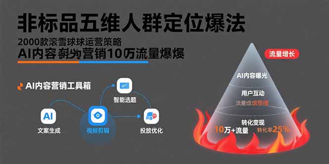 非标品五维人群定位法，2000款滚雪球运营策略，AI内容营销10万流量引爆-路子网