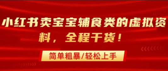 小红书卖宝宝辅食类的虚拟资料，从引流到私域变现，全程干货，简单粗暴，轻松上手-路子网