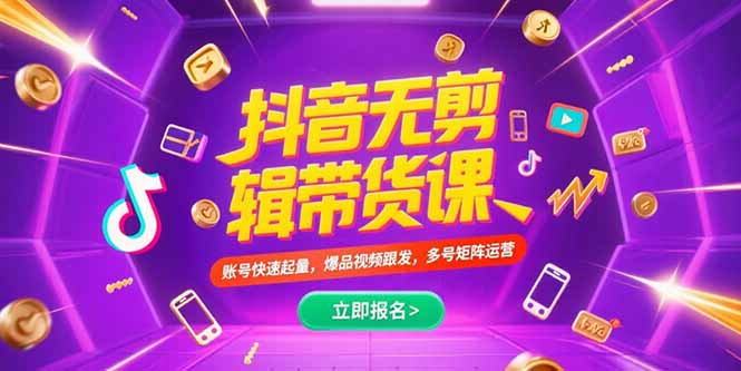 抖音不剪辑带货课，账号快速起量，爆品视频跟发，多号矩阵运营-路子网