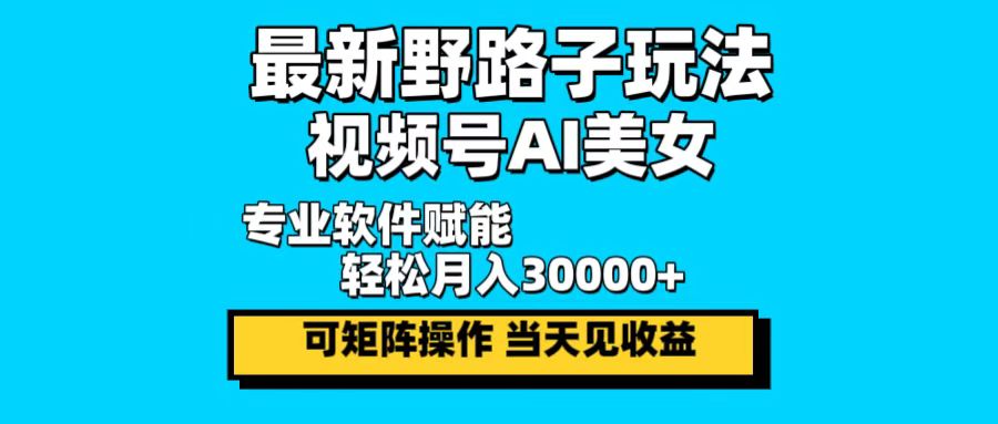 最新野路子玩法，视频号AI美女，当天见收益，轻松月入30000＋-路子网