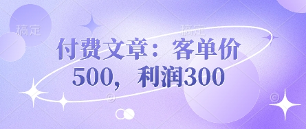 付费文章：客单价500，利润300-路子网