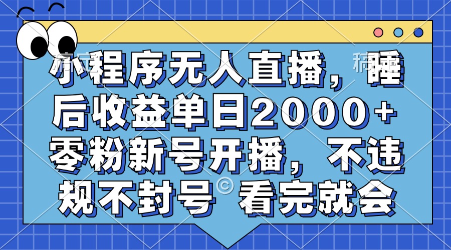 小程序无人直播，睡后收益单日2000+ 零粉新号开播，不违规不封号 看完就会-路子网