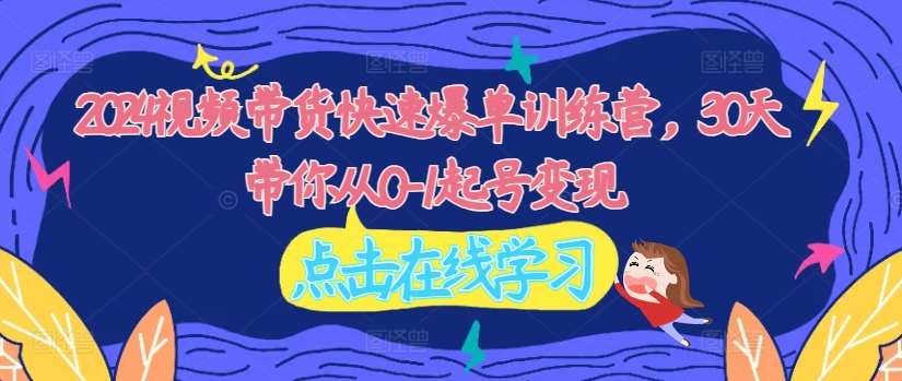 2024视频带货快速爆单训练营，30天带你从0-1起号变现-路子网