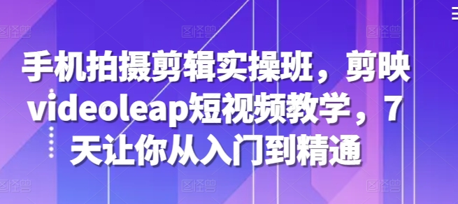 手机拍摄剪辑实操班，剪映videoleap短视频教学，7天让你从入门到精通-路子网