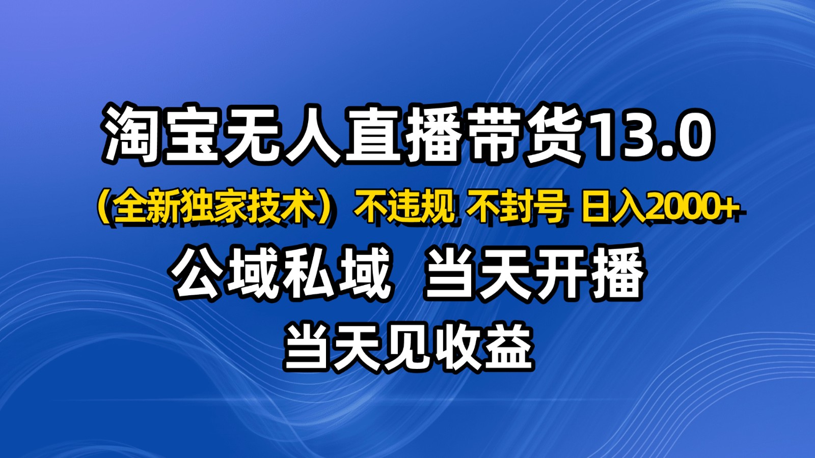 淘宝无人直播13.0,公域私域技术,不封号,不违规 布局下半年旺季赛道,日入2000+-路子网