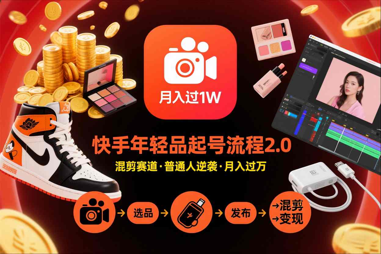 快手短视频带货年轻品起号流程2.0，快手年轻品混剪赛道，普通人也能月入过1W-路子网