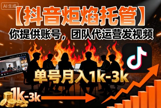 【抖音炬焰托管】你提供账号，团队代运营发视频，单号月入1k+【揭秘】-路子网