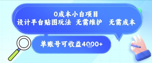 0成本小白项目，设计平台贴图玩法，无需维护，无需成本，单账号单月可产生收益4k+-路子网