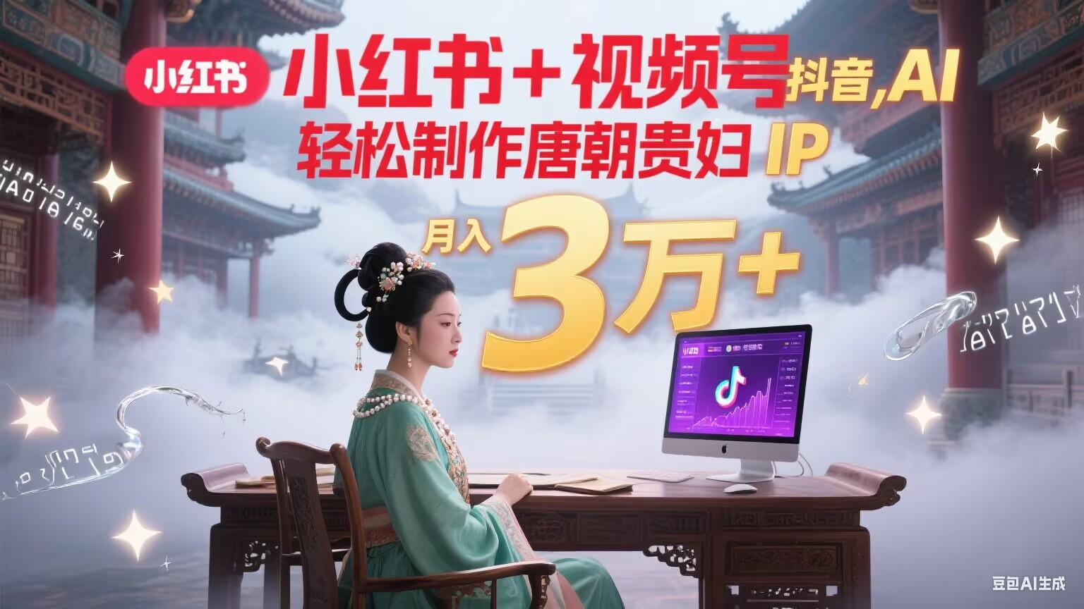 小红书+视频号+抖音，AI轻松制作唐朝贵妇IP，毒鸡汤、励志、减肥瘦身、养生赛道轻松切入，每天30分钟，轻松产出N条，月入3万+-路子网
