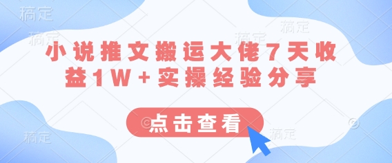 小说推文搬运大佬7天收益1W+实操经验分享-路子网