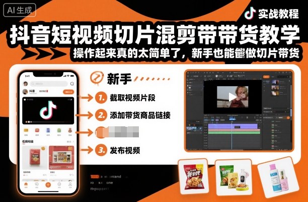 抖音短视频切片混剪带货教学，操作起来真的太简单了，新手也能做切片带货-路子网
