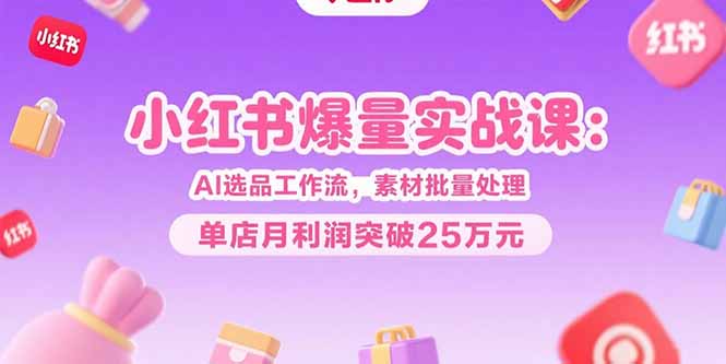 小红书爆量实战课：AI选品工作流，素材批量处理，单店月利润突破25万元-路子网