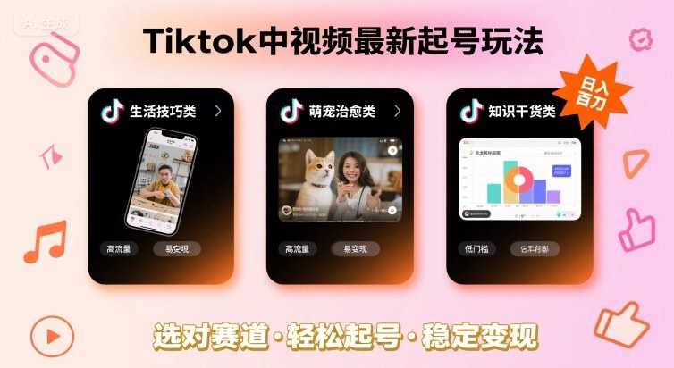 Tiktok中视频最新起号玩法，想要日入百刀，做好这几个赛道就可以了-路子网