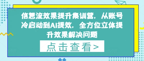信息流效果提升集训营，从账号冷启动到AI提效，全方位立体提升效果解决问题-路子网