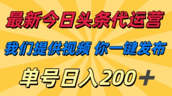 最新今日头条代运营，我们提供视频，你一键发布，单号日入200+【揭秘】-路子网