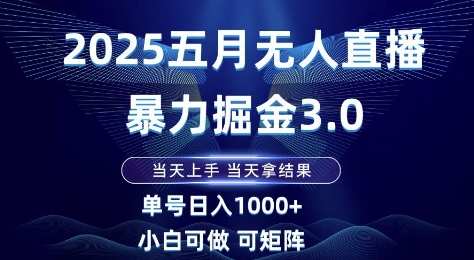 2025五月无人直播暴力掘金3.0，当天上手，当天拿结果，单号日入1k+小白可做可矩阵【揭秘】-路子网