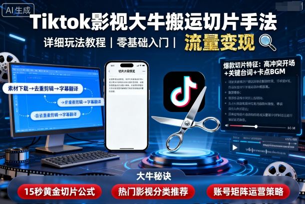 Tiktok影视大牛搬运切片手法，详细玩法教程-路子网
