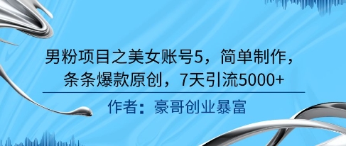 男粉项目之美女账号5，简单制作，条条爆款原创，7天引流5000+-路子网
