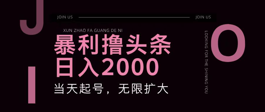暴利撸头条，单号日入2000+，可无限扩大-路子网