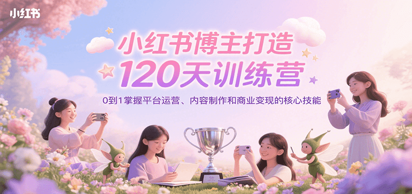 小红书博主打造120天训练营，0到1掌握平台运营、内容制作和商业变现-路子网