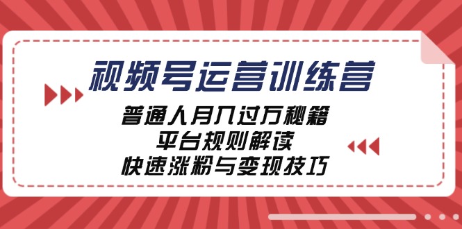 视频号运营训练营：普通人月入过万秘籍，平台规则解读，快速涨粉与变现-路子网