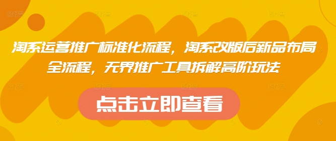 淘系运营推广标准化流程，​淘系改版后新品布局全流程，无界推广工具拆解高阶玩法-路子网