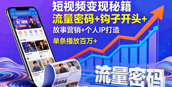 短视频变现秘籍，流量密码+钩子开头+故事营销+个人IP打造，单条播放百万+-路子网